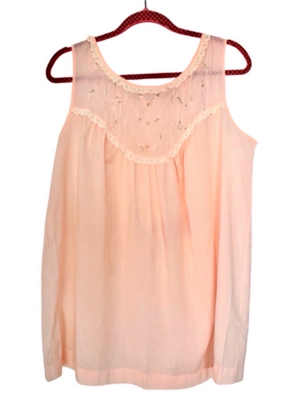 Vtg  Katz Pink Embroidered Lace Yoke Slip Top Boudoir Lingerie Nightgown M